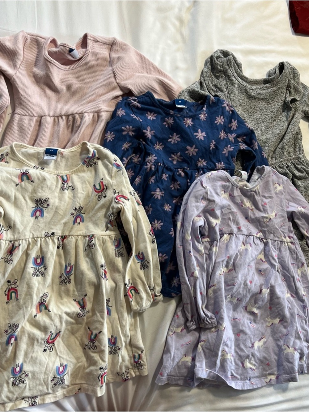 Old Navy Girls' Navy Floral & Pastel Mix Long-Sleeve Dress Bundle of 5 cat&jack